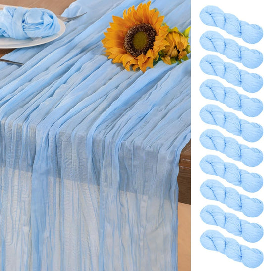 Baby Blue Cheesecloth Table Runner 10 Pack Fall Table Runners Boho Gauze 120 Inches Light Blue Cheese Cloth Fall Table Decorations for Thanksgiving Wedding Bridal Baby Boy Shower Party