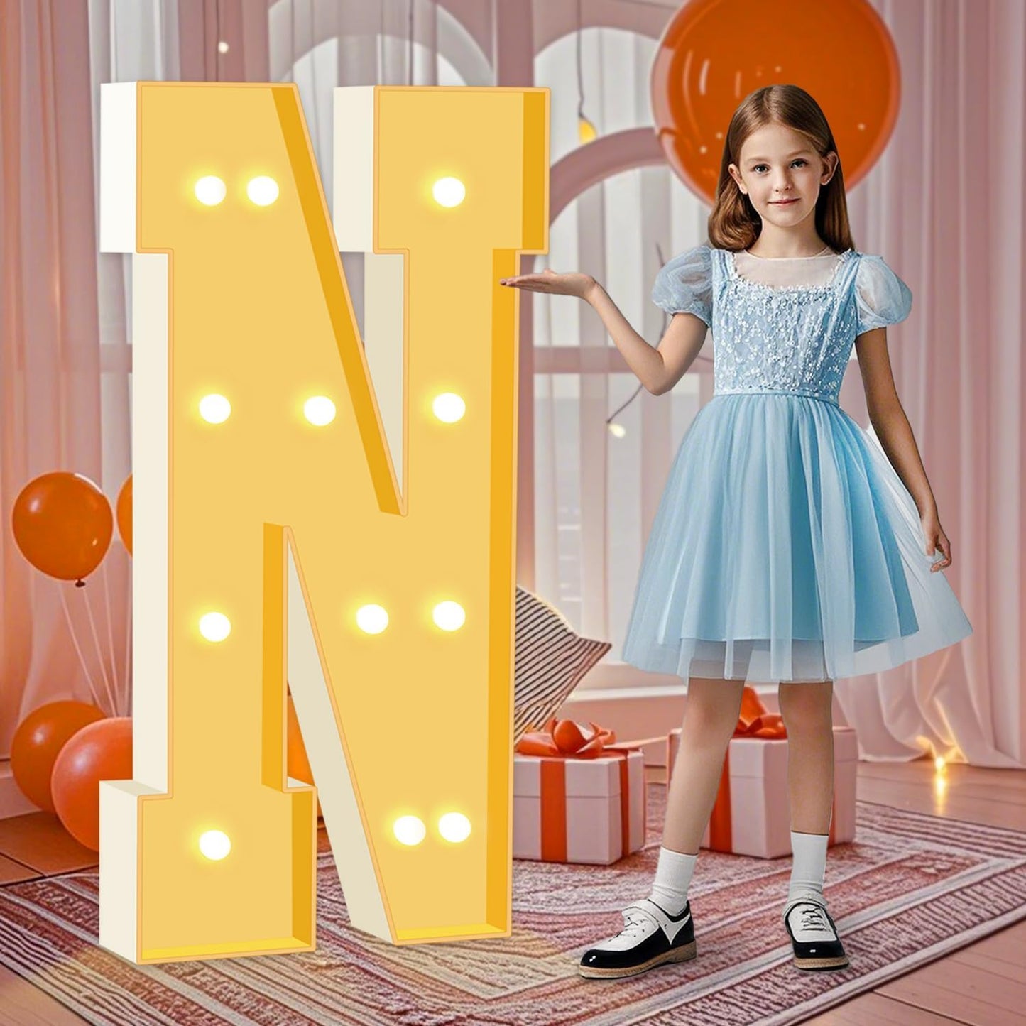 4FT Marquee Letter N, Block Marquee Light Up Letters for Birthday Baby Shower Party Backdrop Decor, Large Light Up Letters for Indoor & Outdoor Wedding Engagement Party Decorations
