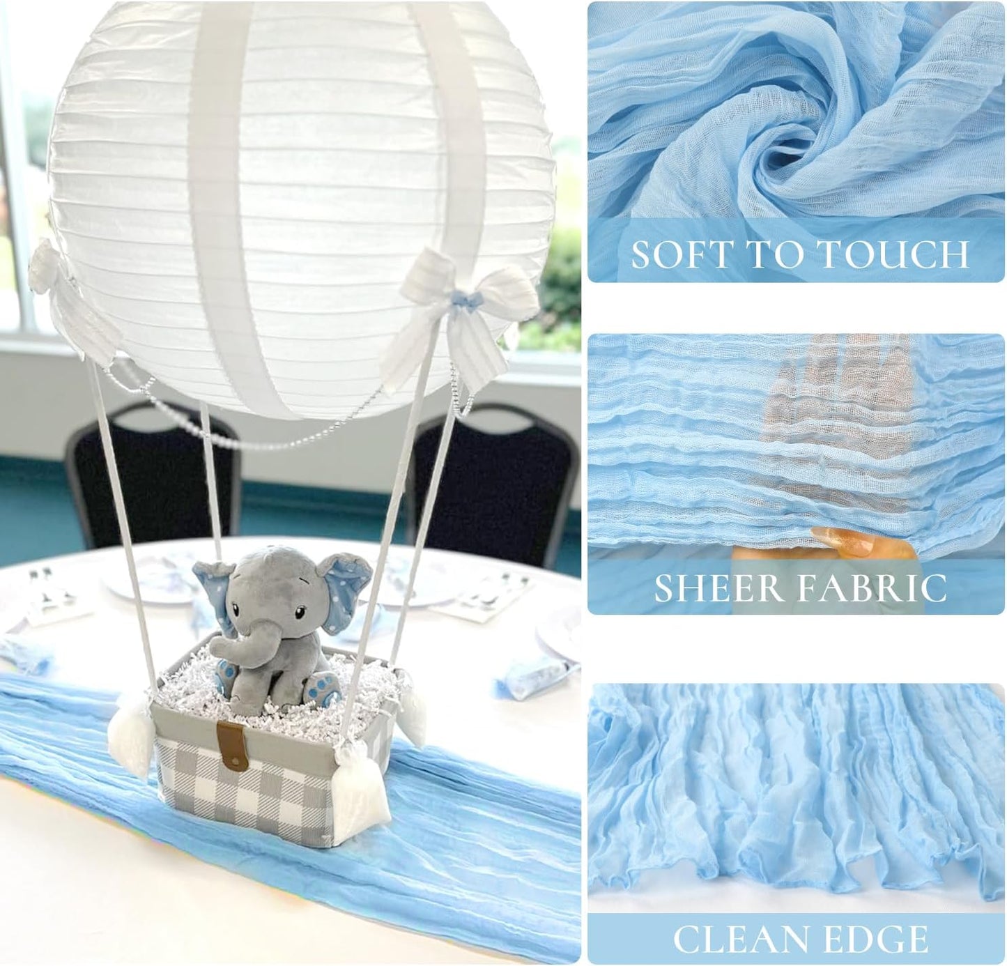 3 Pack Baby Blue Table Runner Boho Gauze Cheesecloth Table Runner 120 Inches Long Light Blue Cheese Cloth Runner for Wedding Bridal Baby Shower Birthday Party Easter Decor