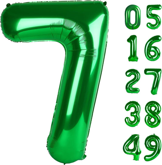 Green Number 7 Birthday Balloon 40 Inch, Digital Balloons for 7 17 27 70 77 Party Celebration Decorations Supplies, Mylar Foil Numbers Balloon for Seven Wedding Anniversary