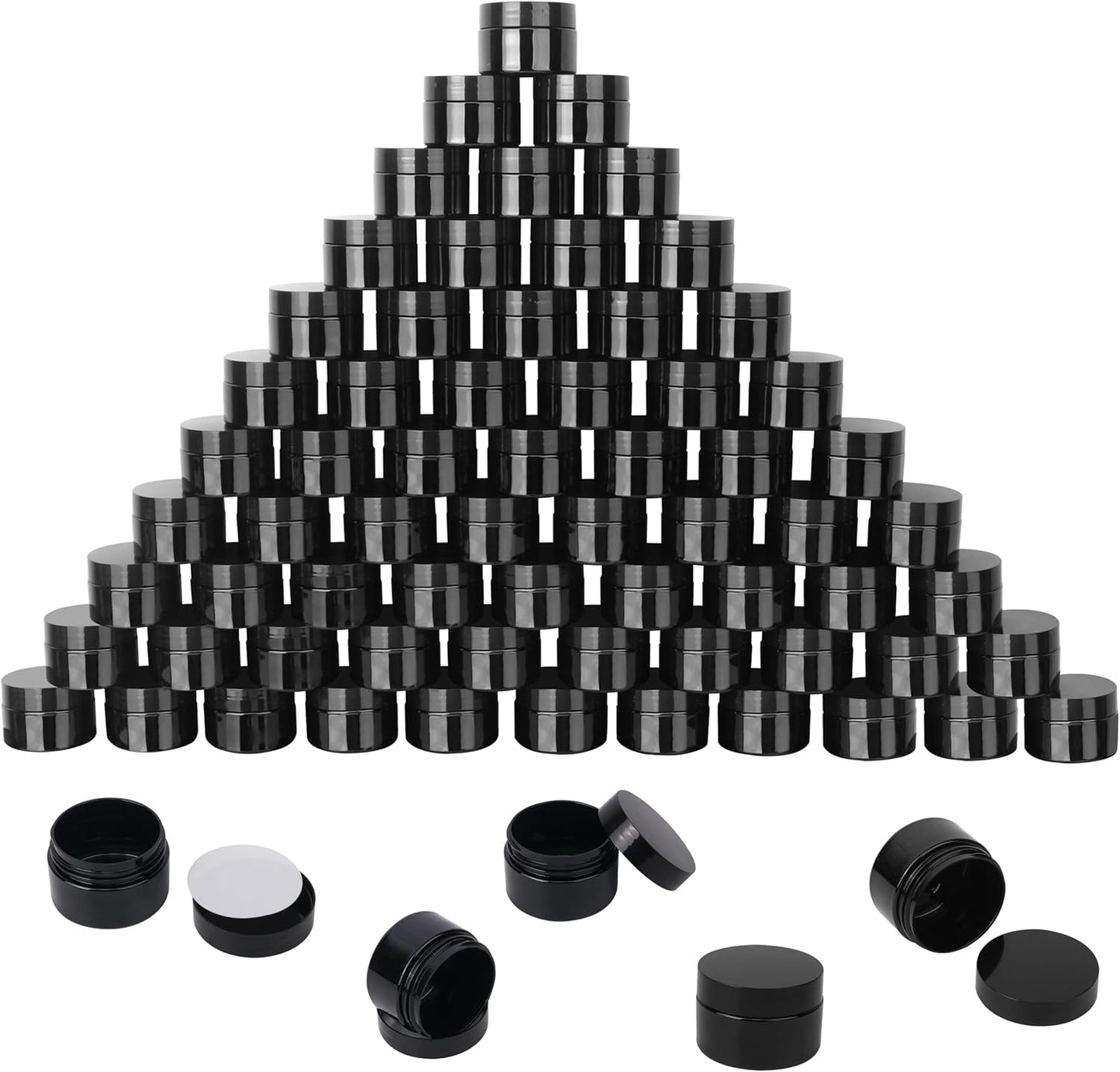 72 Packs 4 OZ Black Plastic Jars with black Lids, Body Butter Containers, Cosmetic Containers jars for Kitchen Ingredients, beads, sequins, Lotion, Cream, DIY Crafts and More by KUKLIPJIM