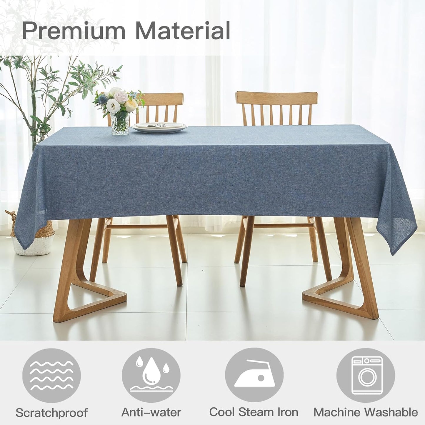 maxmill Linen Texture Tablecloth Water Resistant Antiwrinkle Spillproof Wipeable Washable Soft Fabric Table Cloth for Dining Room, Buffet Banquet Party Holiday, Rectangular 60 x 108 Inch, Demin Blue