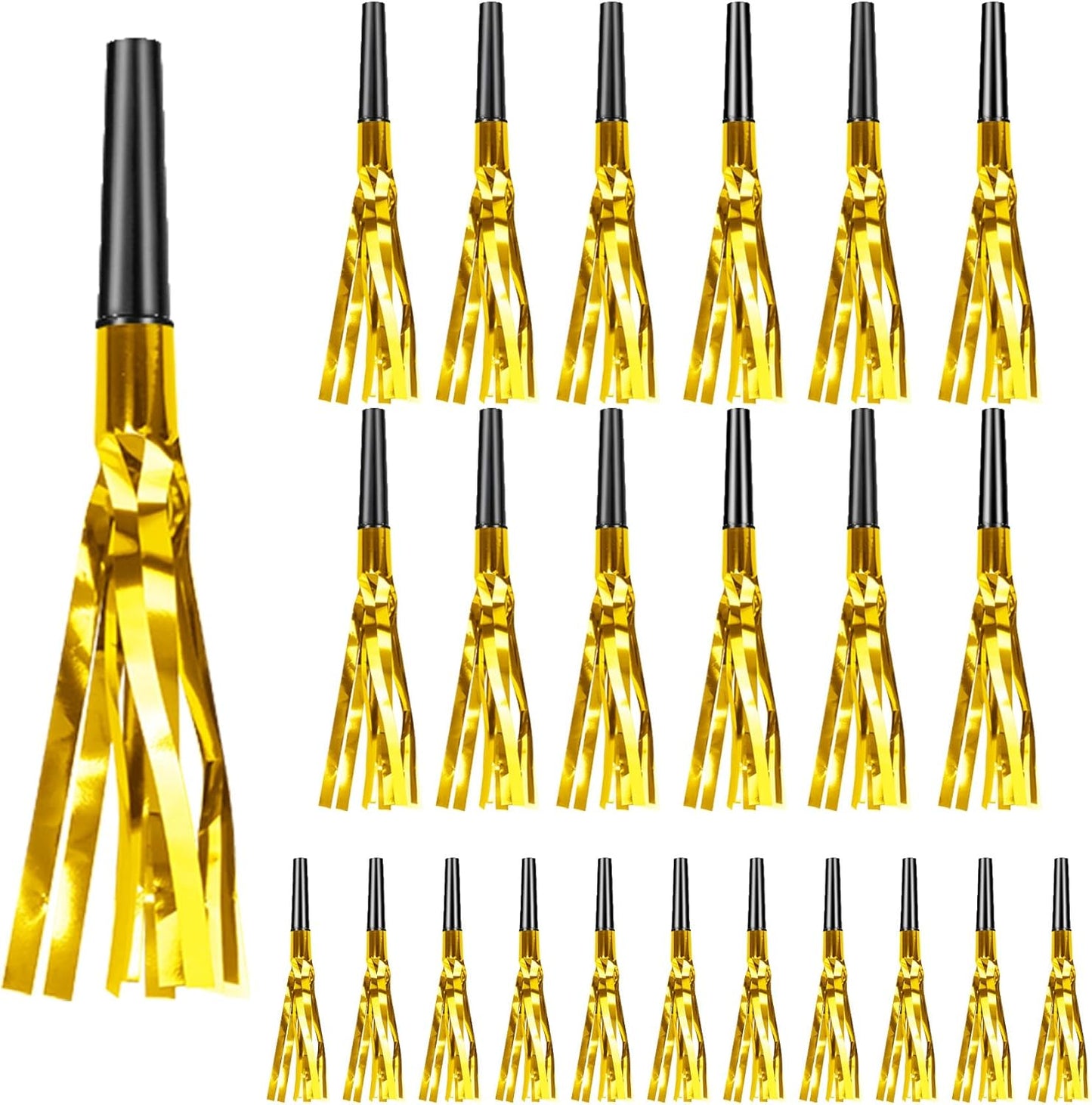 Party Blowers, 24 PCS New Years Noise Makers, Gold Glitter Metallic Fringed Party Favors Blowouts, Blow Horns Whistles for Kids Birthday Graduations Christmas Weddings Family Sporting Events Supplies