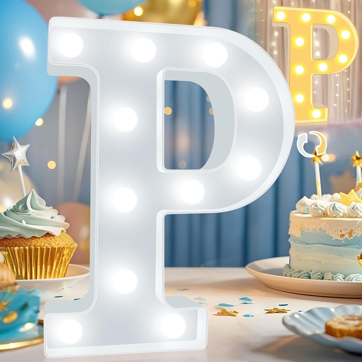 Pooqla LED Marquee Letter Lights, Warm White and Cool White Decorative Lighted Letters, Light Up Alphabet Letters for Boys Girls, Party, Wedding, Bar, Night Light, Birthday Decoration, Letter P