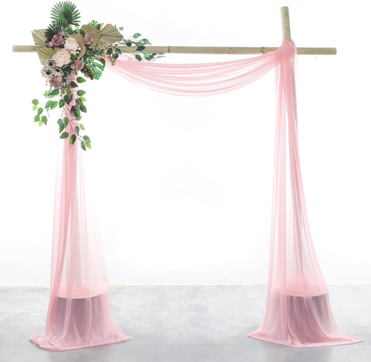 VDS Pack of 4 Panel (30 Inch X 20 Feet) Wedding Arch Draping Fabric Sheer Chiffon Fabric Drapery for Wedding Ceremony Reception Swag Backdrop Canopy Chuppah ARBO Altars Decoration (Blush Pink)