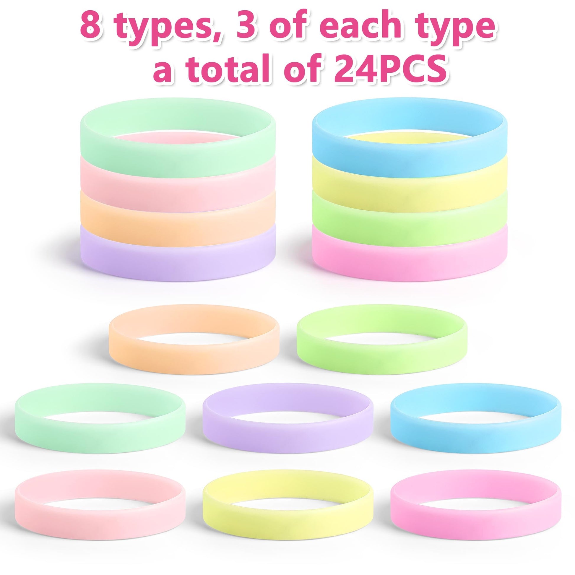 Lesnala 24Pcs Glow in the Dark Silicone Bracelets 8 Colors for Party Events
