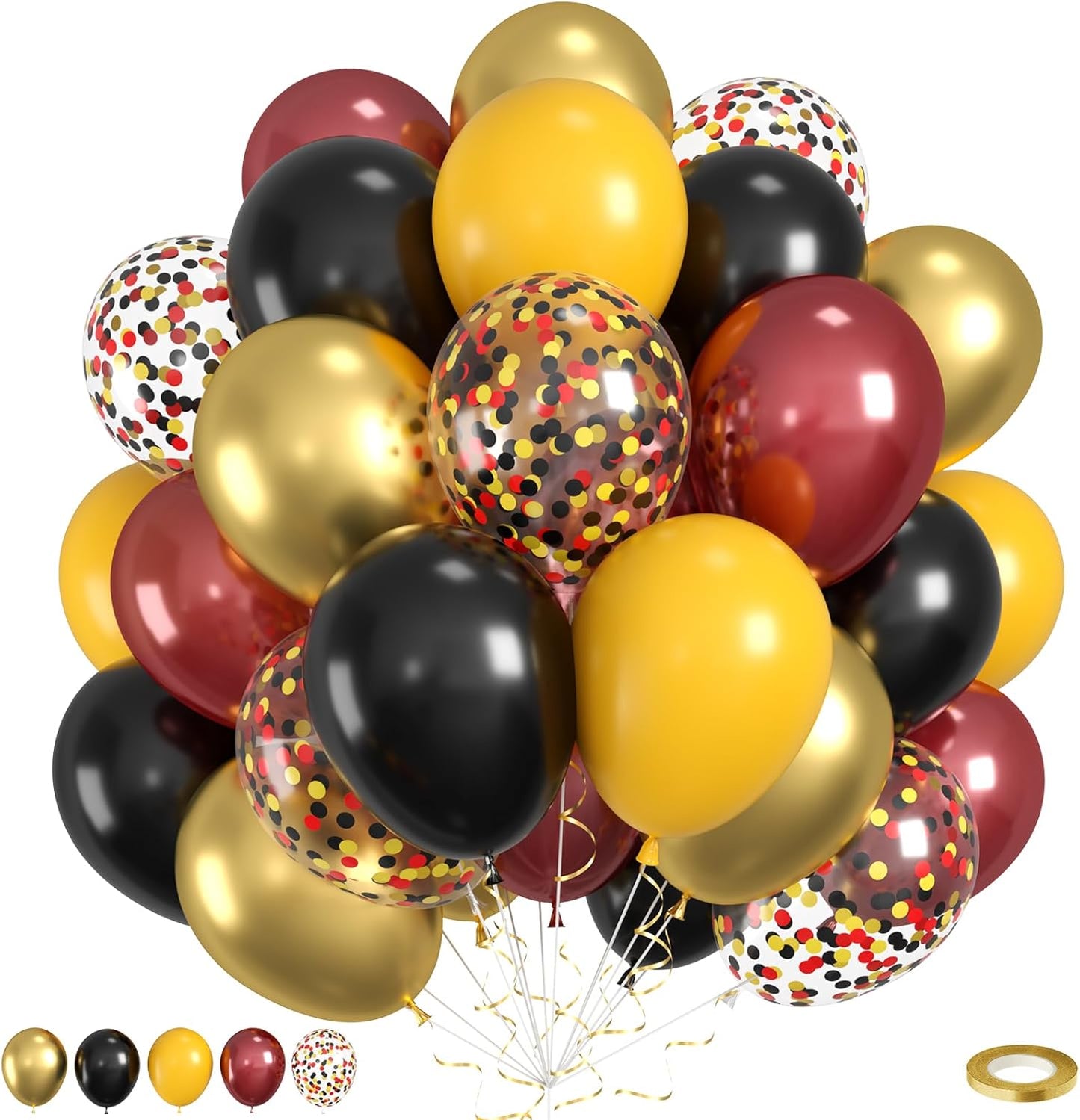 Red Black Yellow Balloons, 60pcs Black Burgundy Gold Balloons, Maroon Yellow Balloon Red Black Gold Confetti Balloon For Birthday Baby Shower Magical Theme Party Wedding Graduation Bachelorette