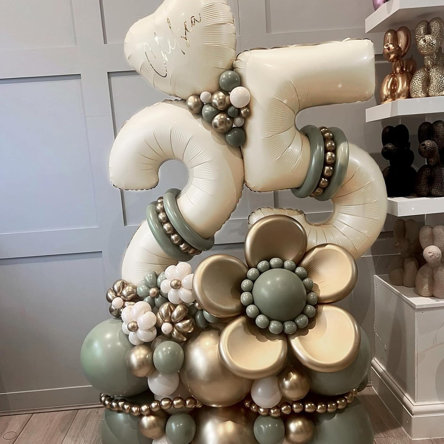 Beige 25th Birthday Balloons Number 25, 40 Inch Large Foil 2 & 5 Numbers Balloons, Cream Giant Maya Helium Balloon for Women Men Birthday Anniversary 2025 New Year Party Decorations