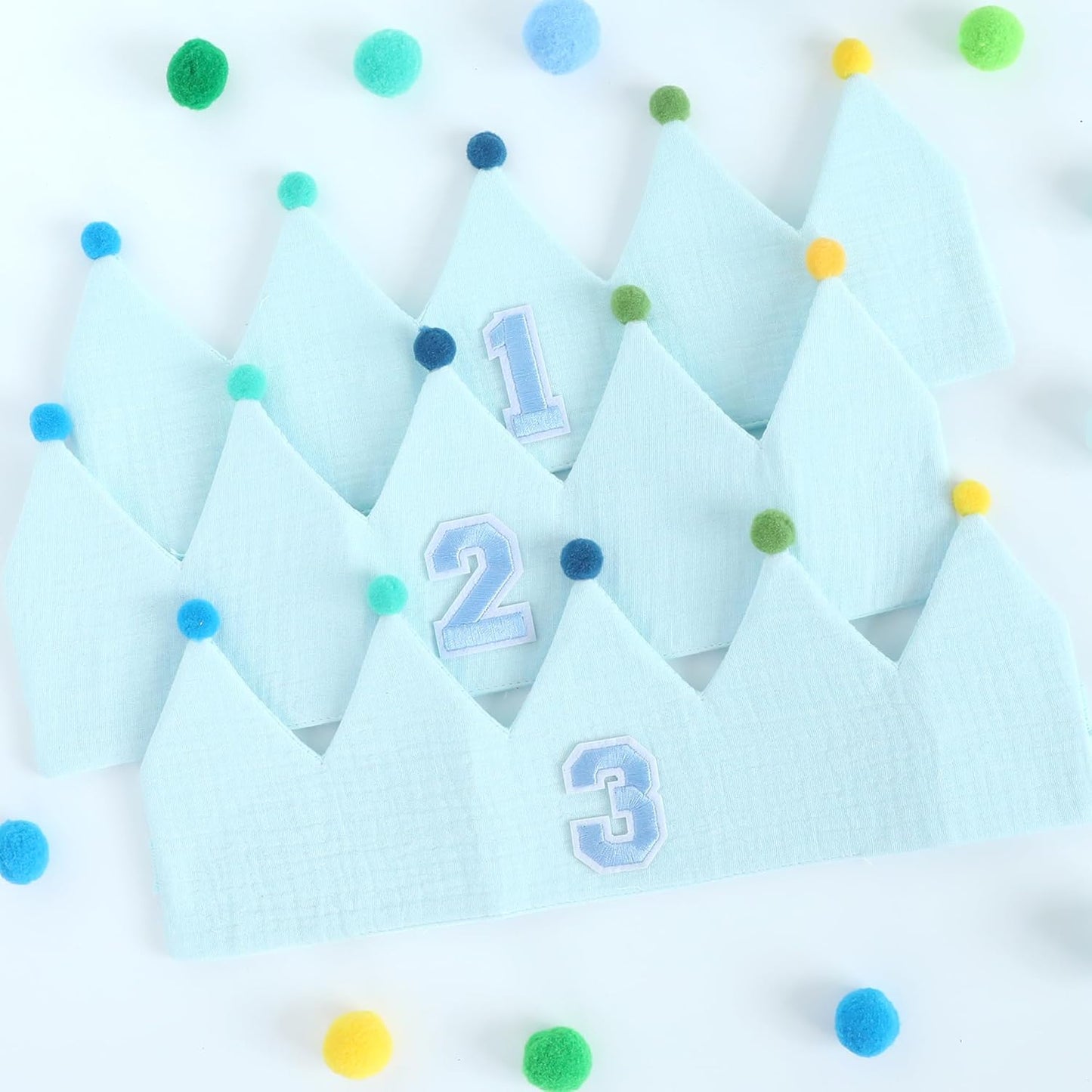 Muslin Crown Hat 1-3 Birthday For Baby Boy Girl Party Decoration Blue Pink Headband