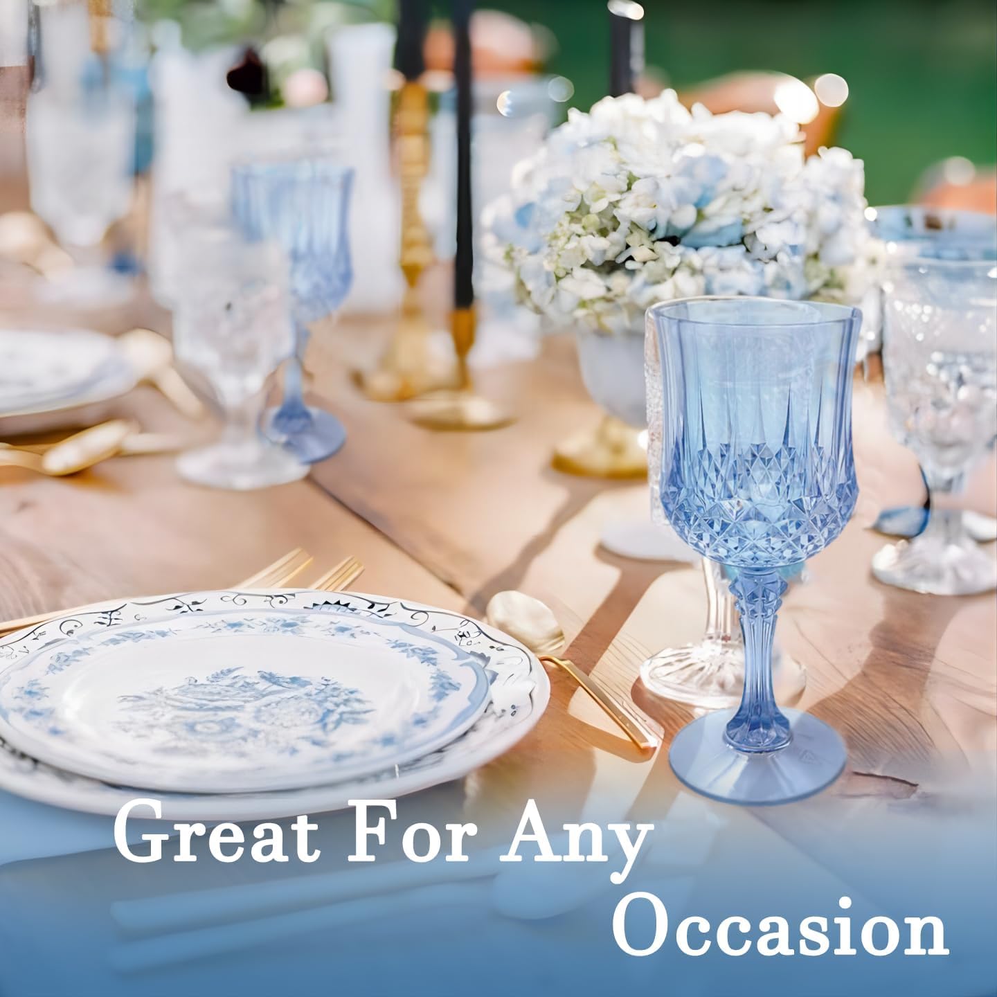 Plastic Wine Glasses，Plastic Goblets Vintage Style Cordial Drinking Glasses for Wedding Reception, Grand Event Party Supplies (100, Blue)