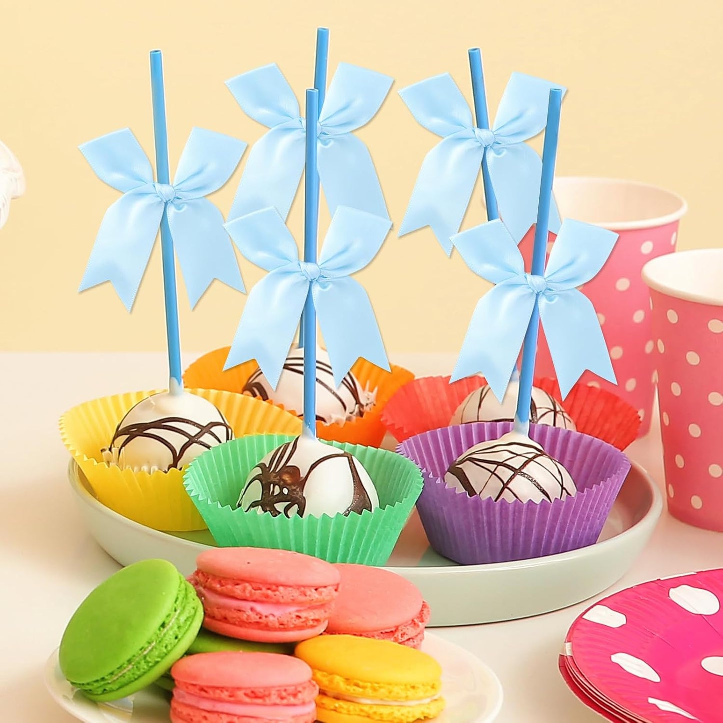 Feluwi Azure Gift Wrap Bows (50 Pcs) - 3.3 Inch Elegant Plastic-Free Bows for Christmas Gifts, Birthday Presents, Wedding Friendly Party Supplies, Baby Shower, Gift Bags Decorative Accessories