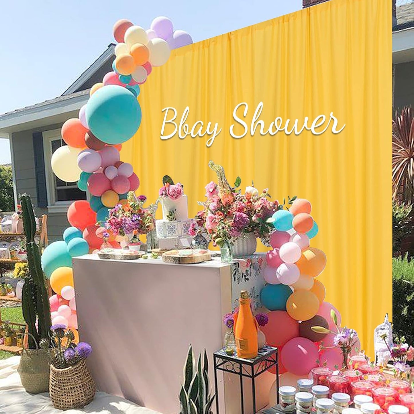 Yellow Backdrop Curtain for Parties Rod Pocket Yellow Curtains Photography Backdrop Drapes Privacy Fabric Spring Decoration for Birthday Party Wedding Baby Shower Home Decor, 5ft x 10ft, 2 Panels