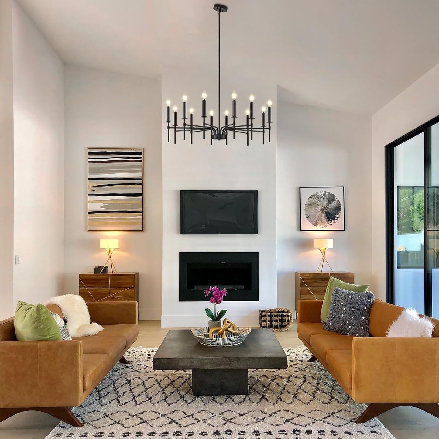 12 Light Black Chandelier Light Fixture, Modern Farmhouse Chandeliers for Dining Room Light Fixture, Metal Candle Pendant Chandelier for Foyer Entryway Stairs Living Room Bedroom Kitchen