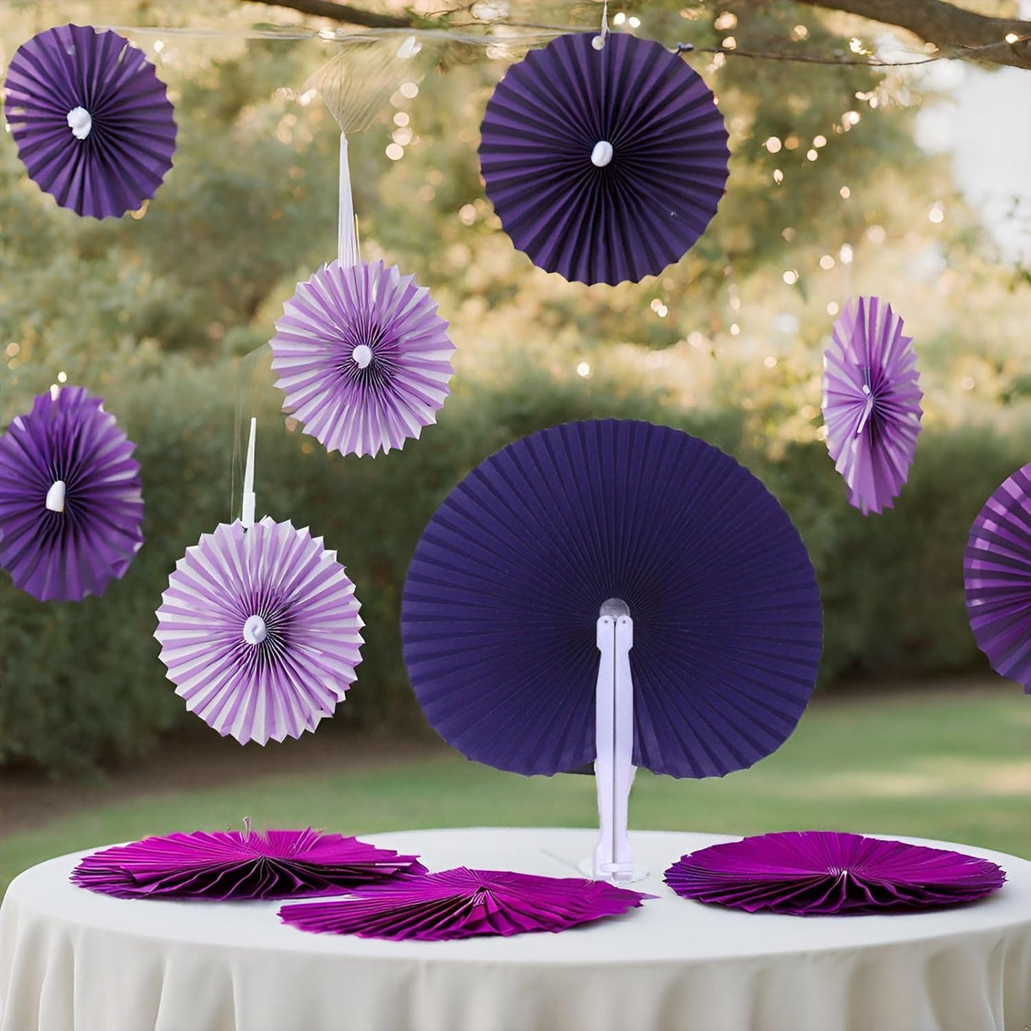 12 Packs Decorative Paper Folding Hand Fans Handheld,Purle Round Foldable Wedding Fans Chinese and Japanese Fans Bulk for Bridal Guest Church Party Favors Dancing Birthday DIY
