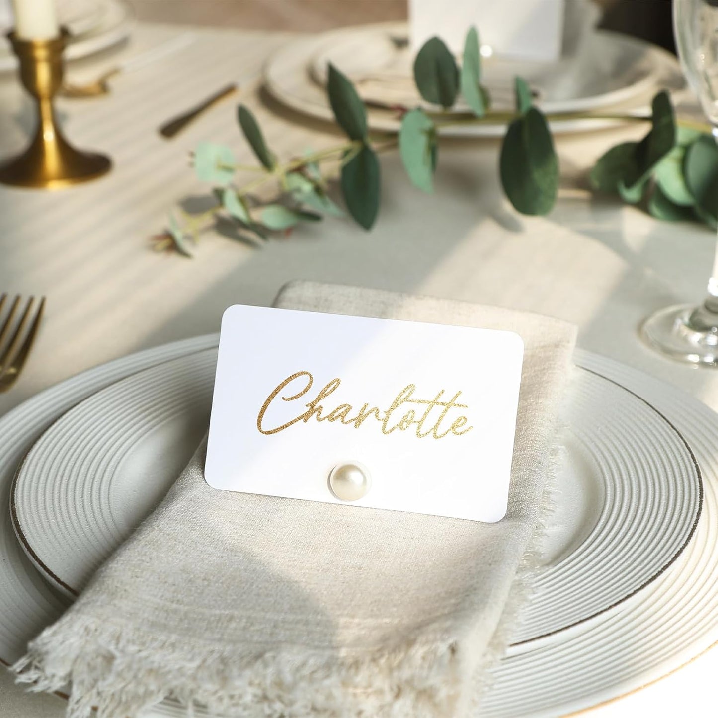 UNIQOOO 24Pcs Decorative Pearl Place Card Holders Bulk, Elegant Ivory Name Card Stands Set, for Wedding Table Place Cards, Dessert Table Decor, Retail Shop, Business Card, Name Tag, Party Food Signs