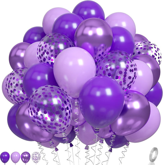 Purple Balloons, Lavender Purple Balloons Pearl Light Purple Party Balloons Metallic Purple Confetti Balloons Matte Pale Purple Latex Balloons for Kids Girls Birthday Wedding Baby Shower Graduation