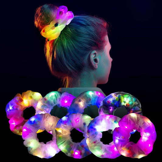 8 LED Scrunchies - Light Up Hair Accessories for Women, Girls - Glow in the Dark Hair Ties & Bands for Christmas, Rave Party (#02)