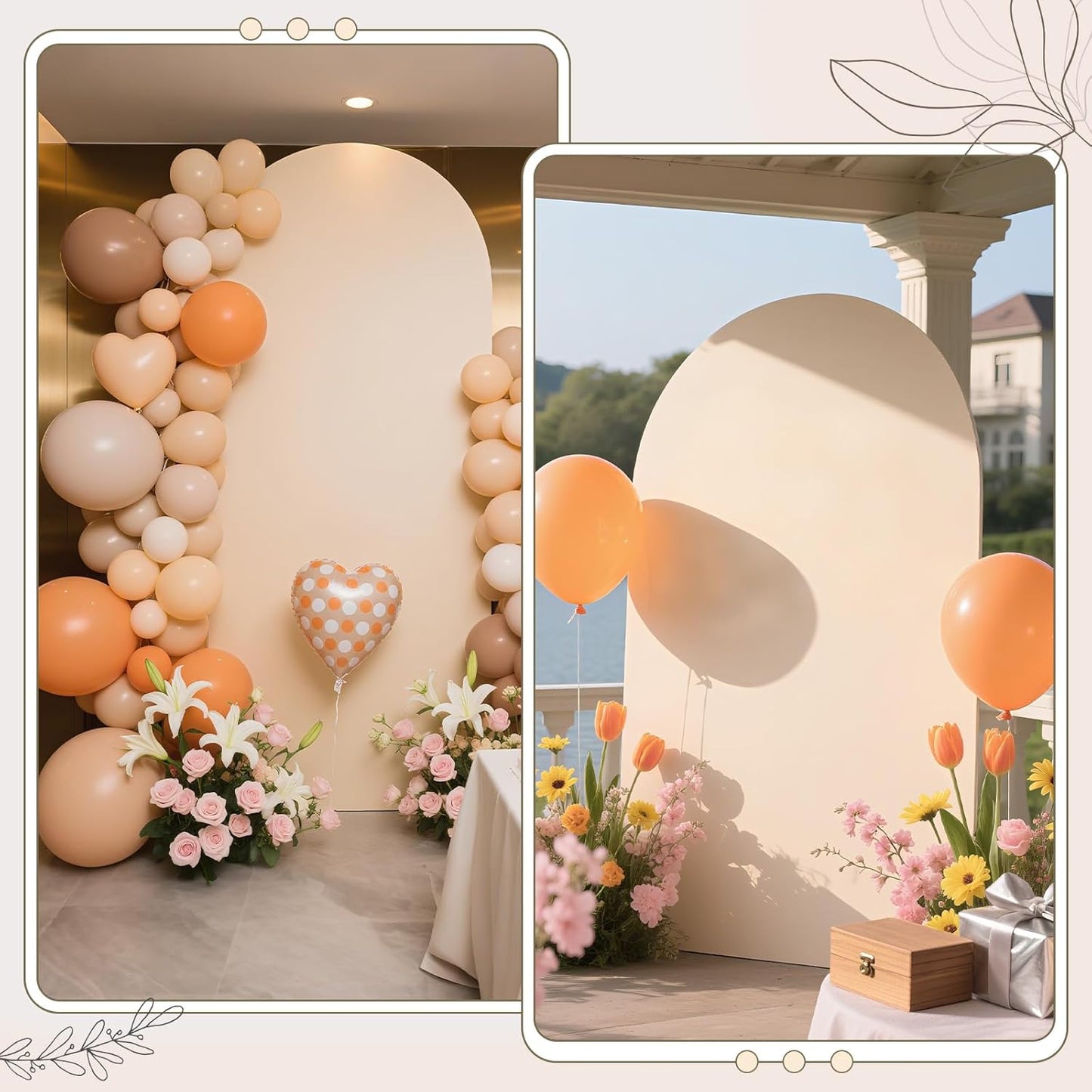 Ledido Wedding Arch Backdrop Cover 7.2FT Arch Covers Fitted Stretchy Spandex Round Top Stand Backdrop Cover for Wedding Banquet Ceremony Birthday Party Baby Shower Event Decoration,Beige