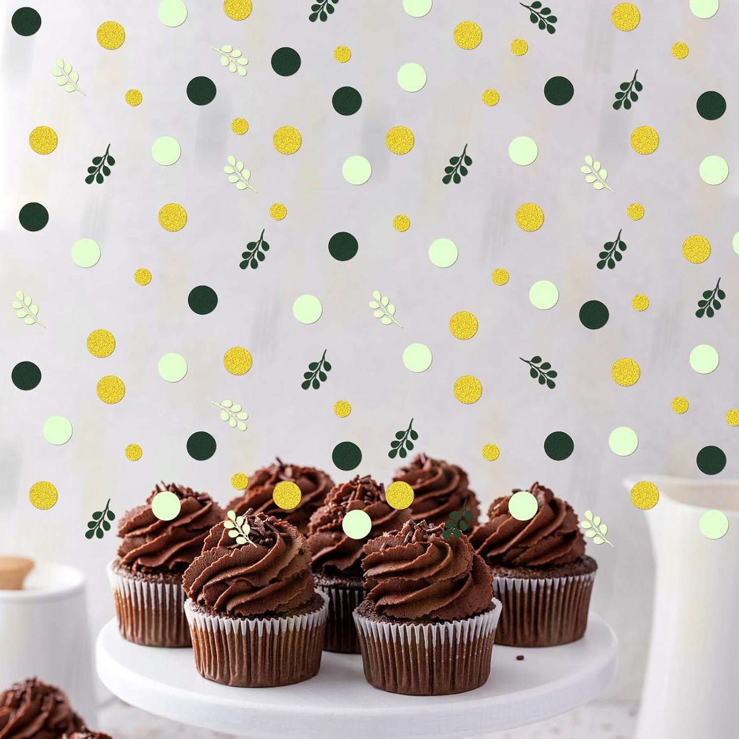 300PC Green Eucalyptus Dot Confetti Golden Nature Themed Baby Shower Birthday Bridal Shower Wedding Party Decorations Greenery Table Scatter Decor Supplies