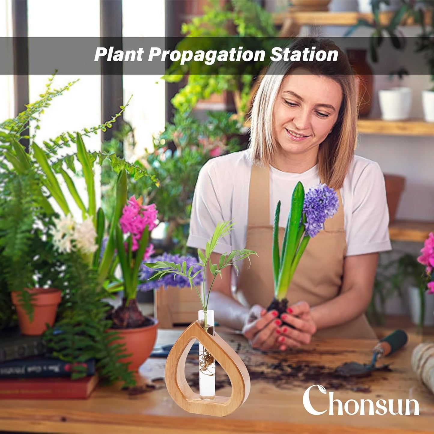 Propagation Stations Planter Terrariums Wall Hanging Test Tube Desk Decorations with Wooden Stand Plant Terrarium Office Decor Gifts for Plant Lover Gifts