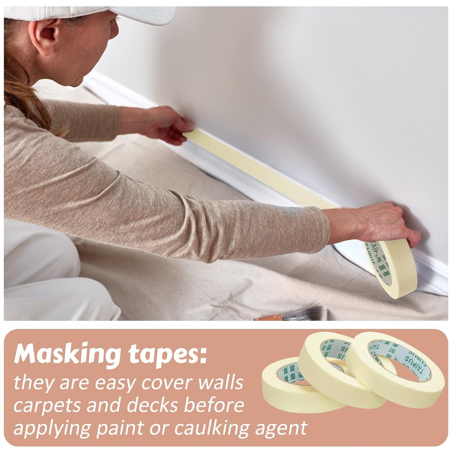 Masking Tape Bulk General Purpose Masking Painting Tape 55 Yards for Painting Home Office School Stationery Arts Crafts Basic Use, Easy Removal(30 Rolls,0.8 Inch)