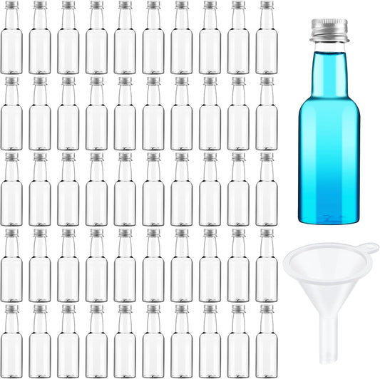 Tessco for you 100 Pcs Mini Liquor Bottles Plastic Mini Salad Dressing Bottle Christmas Small Shooter Alcohol Holders with Cap Wine Hot Sauce(0.8 oz,Silver)