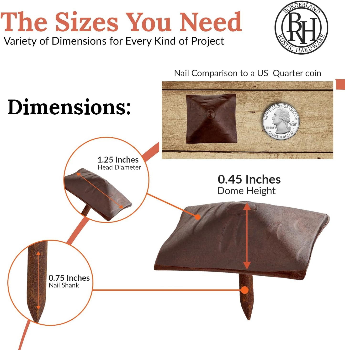 100 Pack 1.25" Square Head Iron Clavos Decorative Nails – Sealed Rusted – Handmade Rustic Square Fasteners for Farmhouse Shutters, Barn Doors, Shutters, and Gates – Ornamental Wood Accent