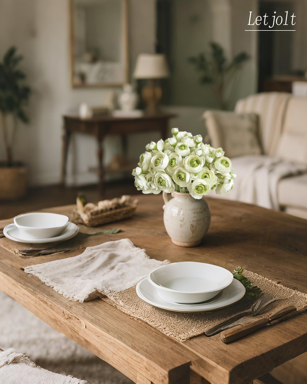 Letjolt Ranunculus Artificial Flower 18 Pcs Green Silk Ranunculus Wedding Bouquet Engagement Centerpieces Arrangements Bridal Shower Decorations Home Decor, Green