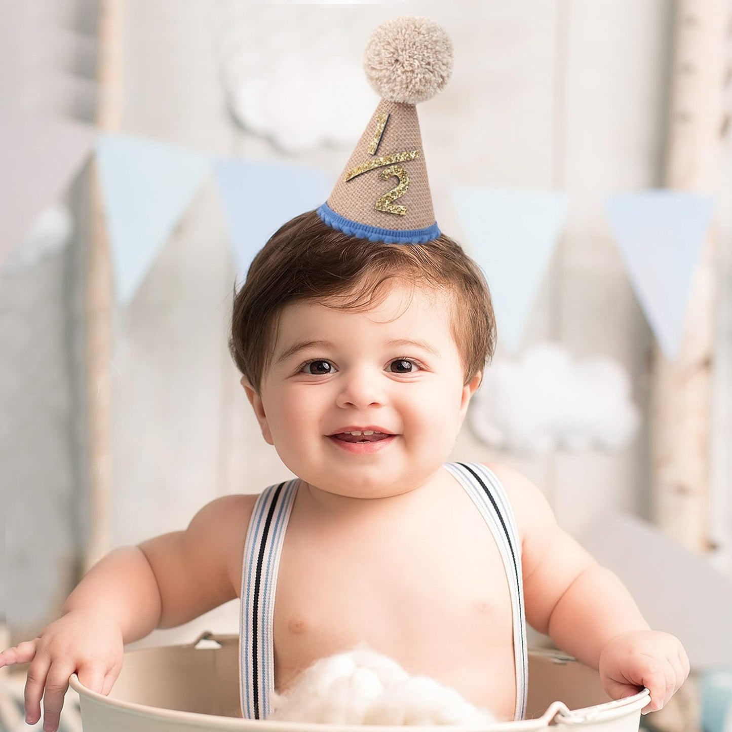 WAOUH Half Birthday Hat - Bow Cake Smash Crown for 6 Month Baby, Mini Photo Prop