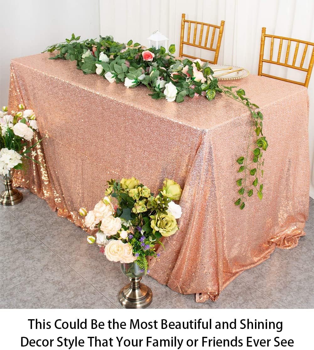 ShinyBeauty Square Tablecloth 72x72-Inch Sequin Tablecloth Overlay Rose Gold Table Cover Sequined Table Cloths for Wedding Rose Gold Shimmer Tablecloth Linen Square Overlay for Cocktail/Cake