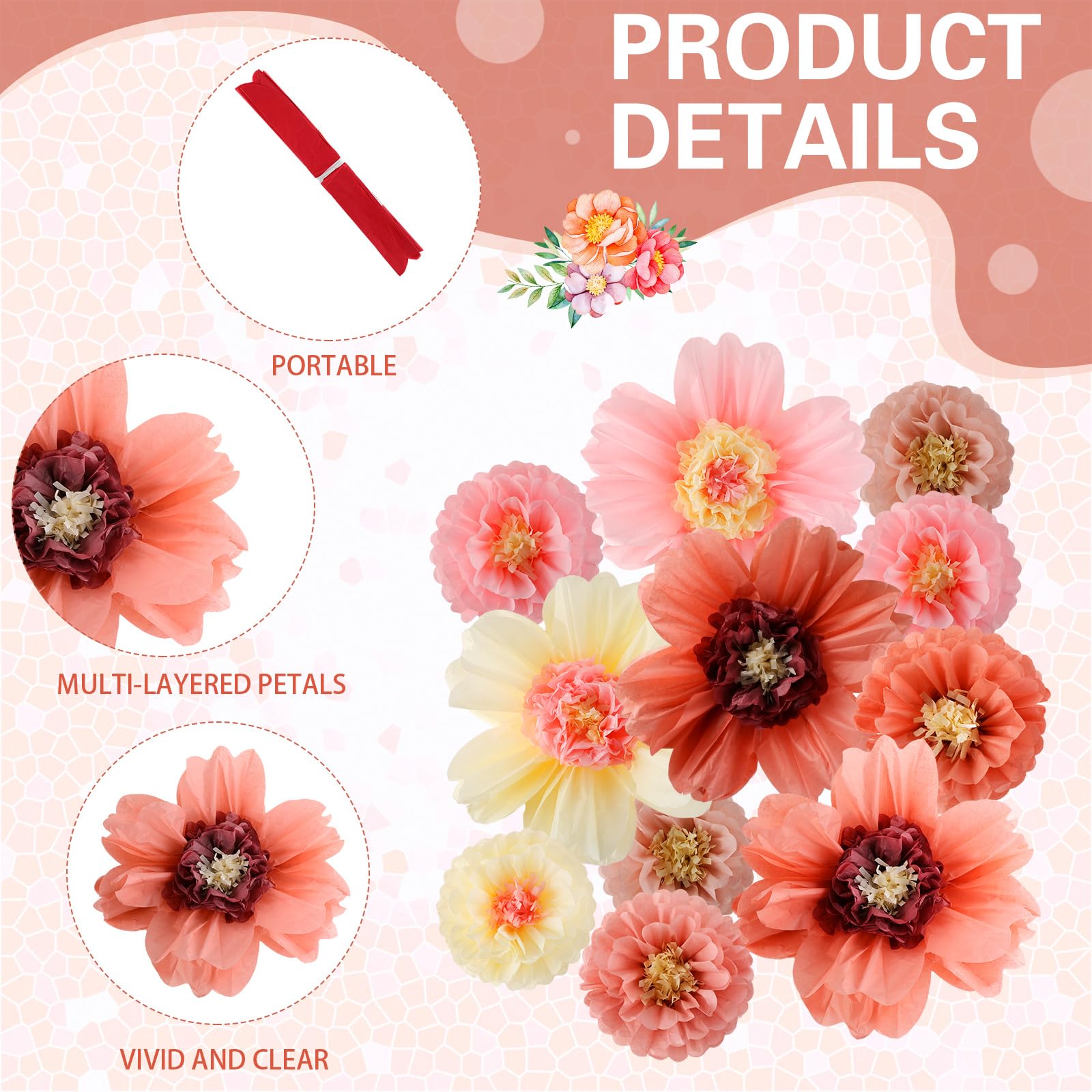 Crowye 12 Pcs Large Tissue Paper Flower Decor,20'' 31.5'',Vintage Color