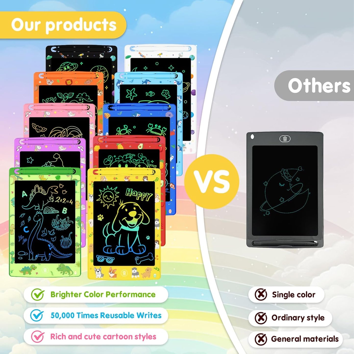 Party Favor 10 Pack LCD Writing Tablet for Kids, 8.5 Inch Colorful Doodle Board Drawing Pad, Educational Learning Travel Toys Birthday Gifts for Boys Girls Age 3 4 5 6 7 8