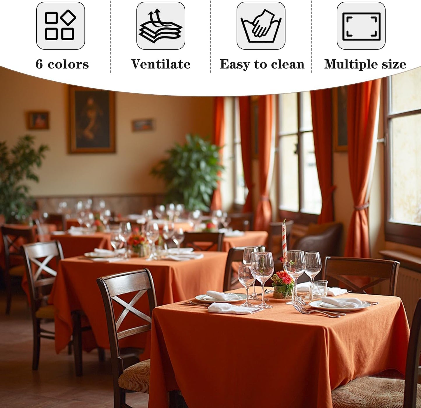 Fitable 6 Pack Square Fall Tablecloths - 70 x 70 Inches, Rust - Stain Resistant and Reusable Table Clothes, Polyester Fabric Table Covers for Dining, Card Tables, Coffee Tables