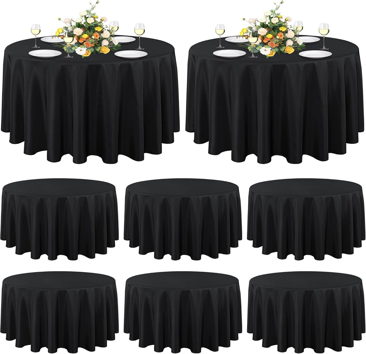 sancua 8 Pack Round Tablecloth 90 Inch Black, Stain and Wrinkle Resistant Table Cloth - Washable Polyester Table Cover for Dining Tables, Buffet Parties and Camping