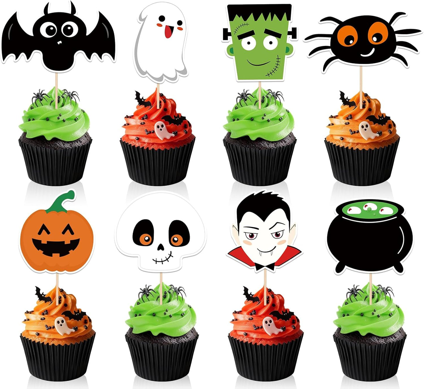 24 PCS Halloween Happy Birthday Cupcake Toppers Halloween Party Decorations Cake Decor Cupcake Decorations Cake Decorating Party Supplies Decor for Baby Shower Boys Girls