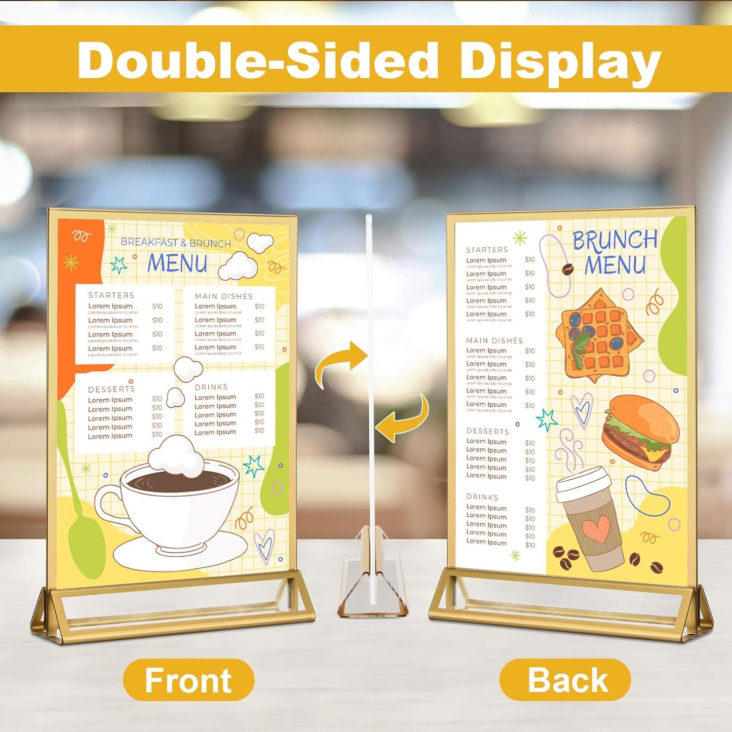 EHWINE 12 Pack Acrylic Sign Holder 4 x 6, Double Sided Gold Picture Frame Stand up Table Top Sign Holders, Clear Display Stand Menu Flyer Holder for Wedding Party