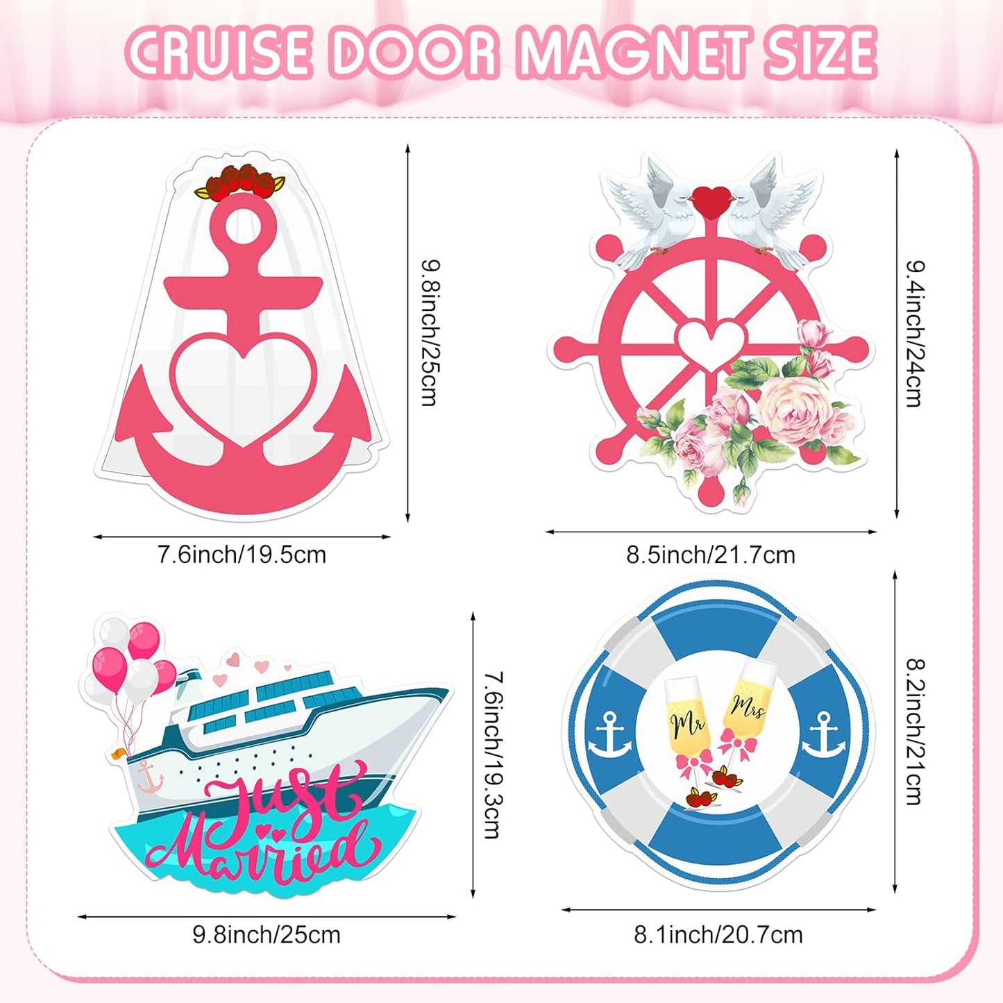 Xuhal 4 Pcs Just Married Cruise Door Decorations Wedding Honeymoon Cruise Door Magnets Just Married Car Decoration Anchor Life Preserver Magnet Carnival Car Locker Refrigerator