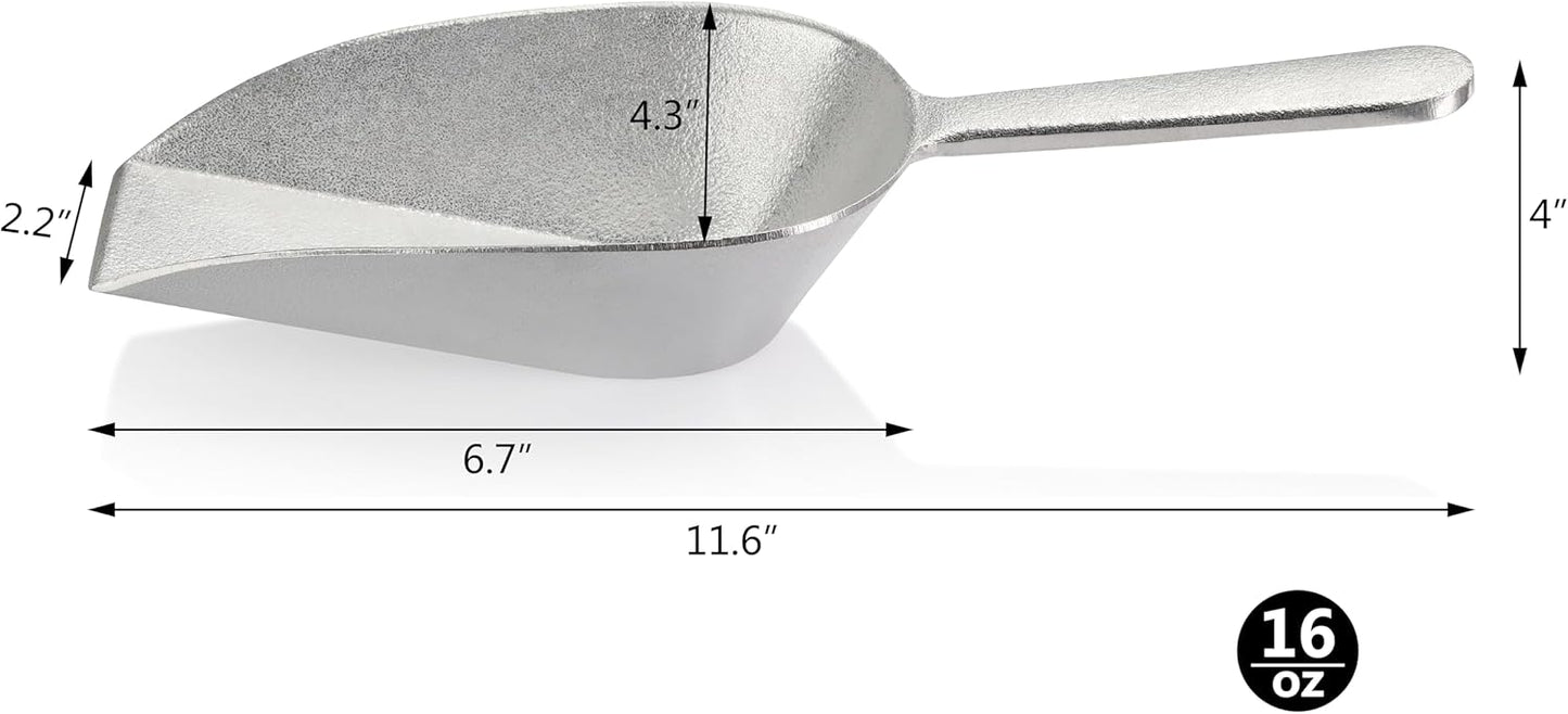 New Star Foodservice 34707 One-Piece Cast Aluminum Flat Bottom Bar Ice Flour Utility Scoop, 16-Ounce, Silver