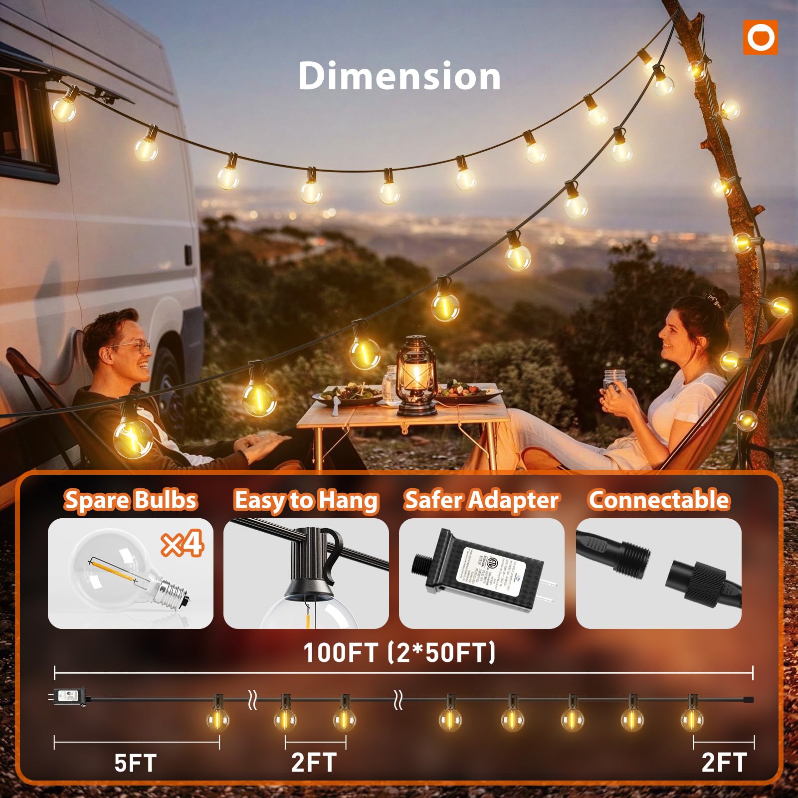 addlon Outdoor String Lights 100FT G40 with Remote 54 LED Shatterproof Bulb