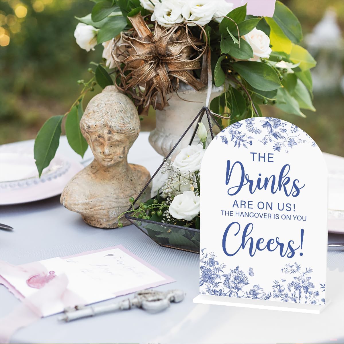 Acrylic Wedding Signs, Dusty Blue Wedding Decor, Blue Weddings Decor, The Drinks Signs for Reception, Modern Calligraphy Arch Acrylic Table Top Sign for Weddings Parties Dinners (White)