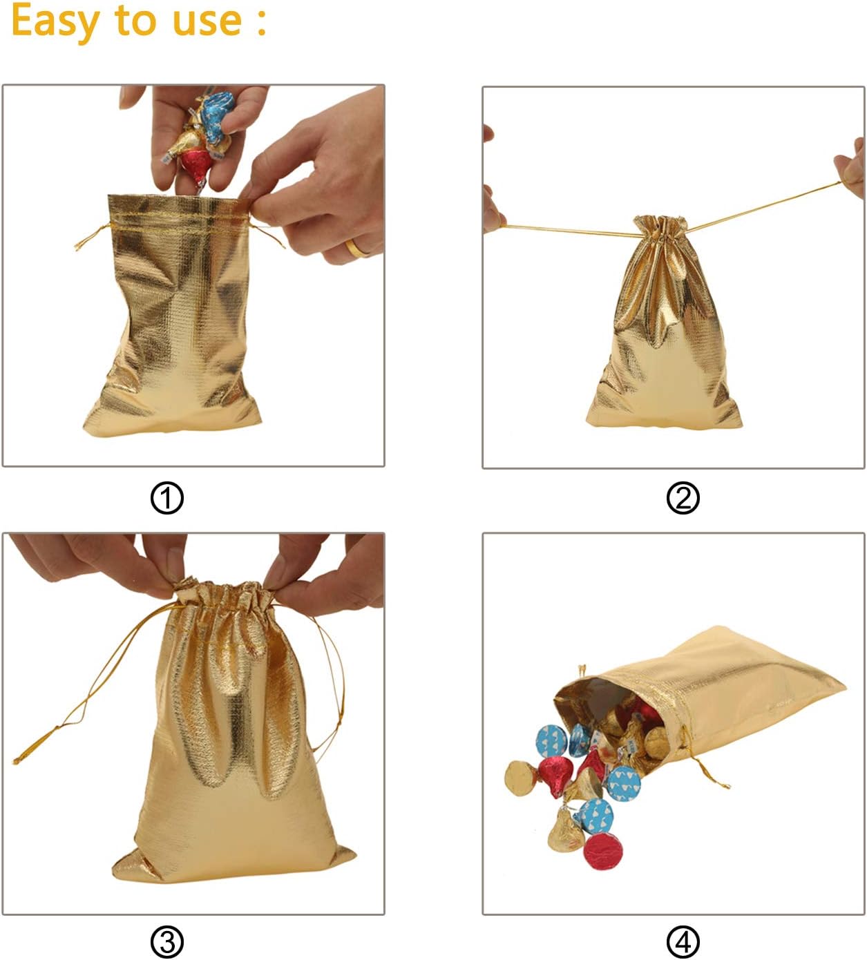 Pack of 100 5"x 7" Heavy Duty Gold Drawstring Organza Jewelry Pouches Wedding Party Christmas Favor Gift Candy Chocolate Bags (Gold, 5"x 7")