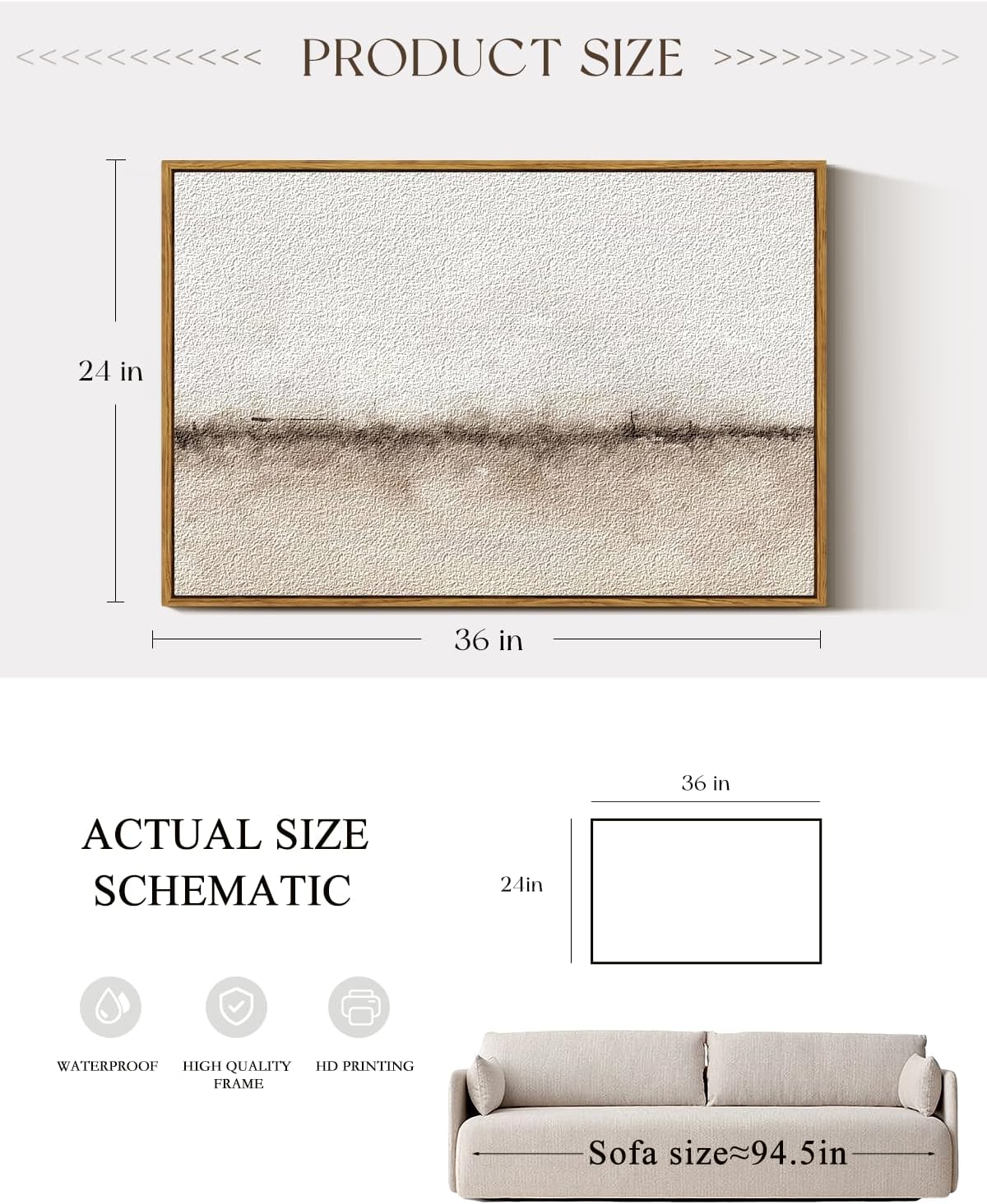 ARPEOTCY Large Framed Canvas Wall Art, 24x36 Inch, Modern Minimalist Abstract Art Prints, Contemporary Neutral Beige Decor for Living Room Hallway Bedroom Fireplace, Sandstone Textured Decor
