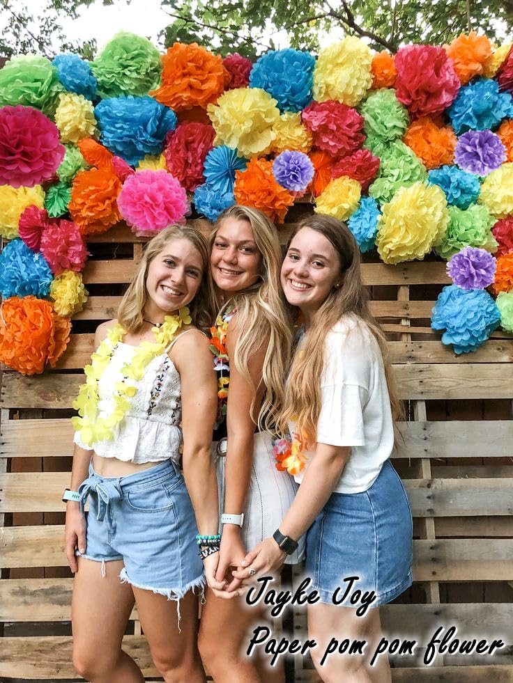 20pcs Colorful Paper Pom Poms Set for Party Decor (Mixed Size 8/10/12 Inch)