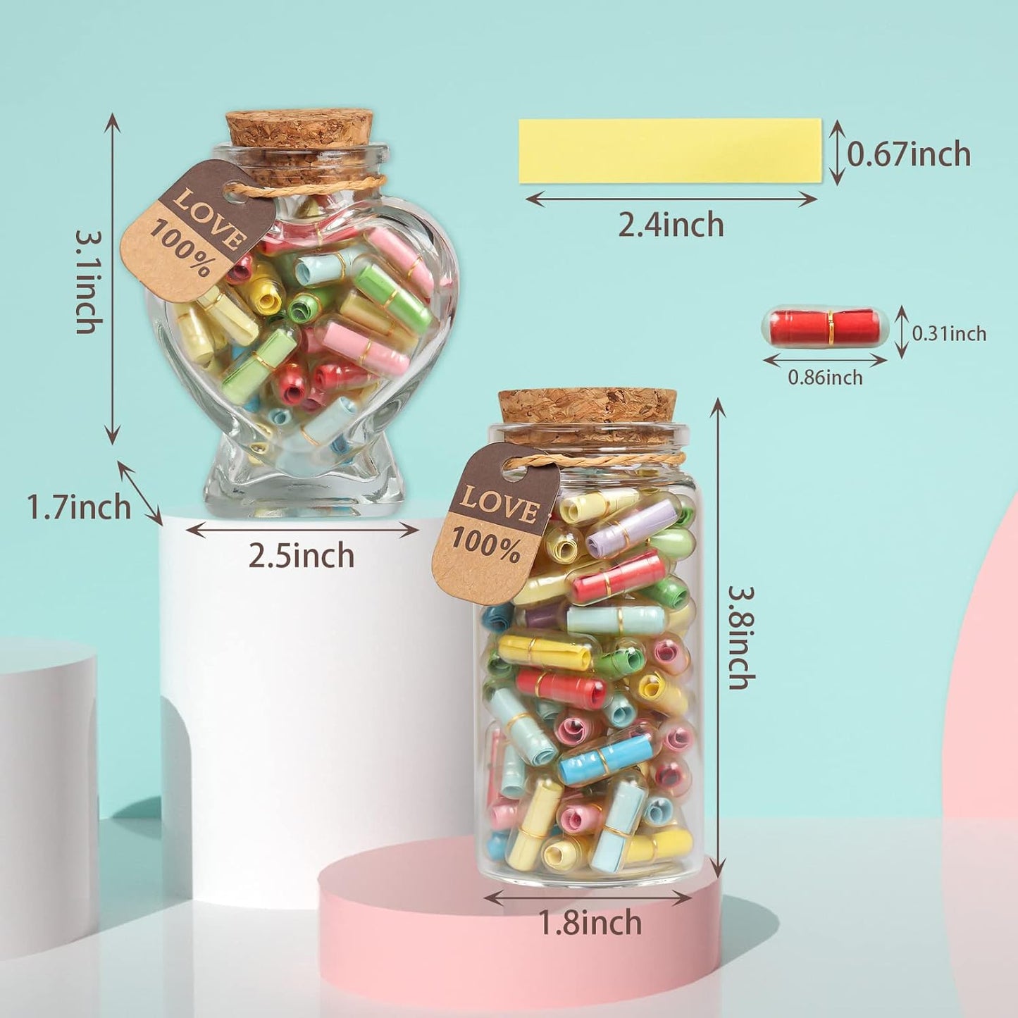 Capsule Letters Message in a Bottle,Lovely Notes Couples Gifts, Birthday Christmas Anniversary Valentines Mothers Day Gifts,Fathers Day. (Transparent Color 51PCS)