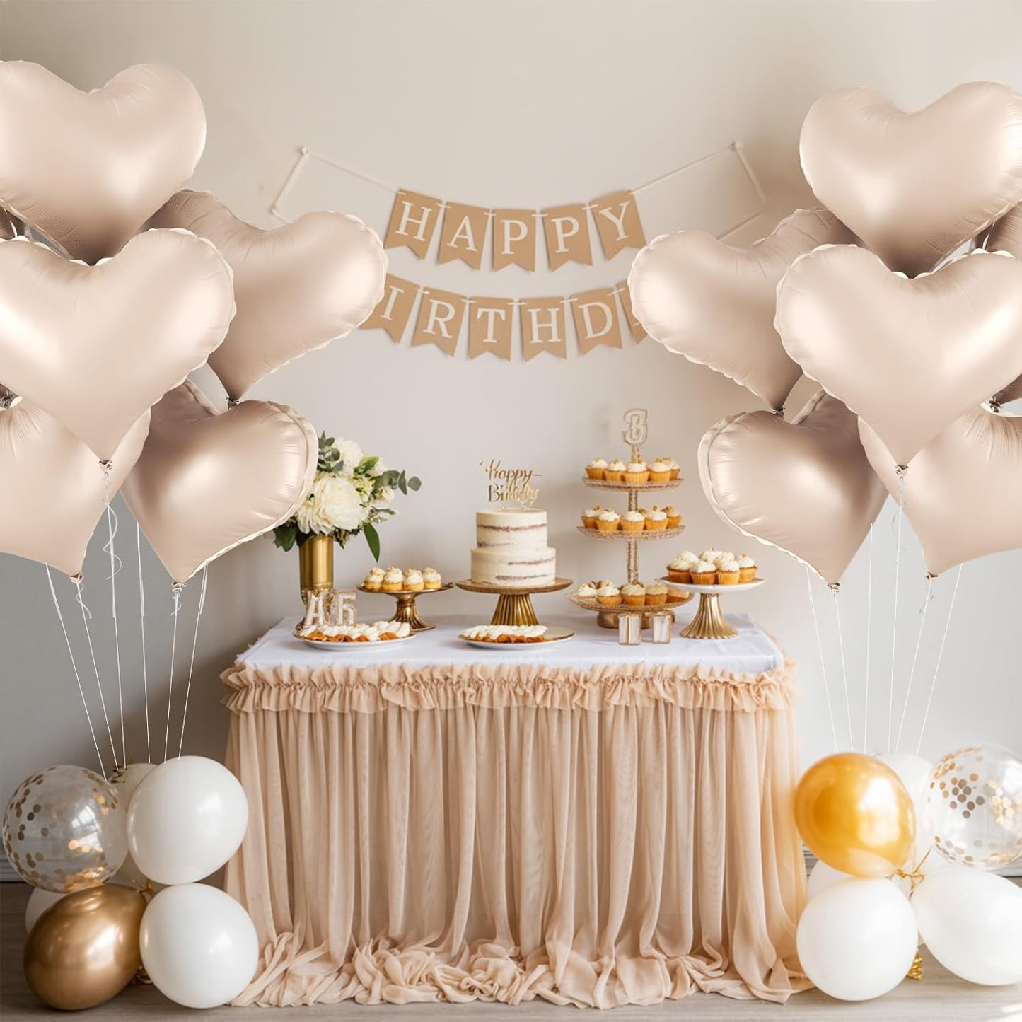 24 Inch Apricot Heart Balloons, Nude Heart Shaped Foil Balloons, Neutral Love Helium Balloon for Boho Valentines Day Bridal Shower Anniversary Wedding Birthday Party Decorations