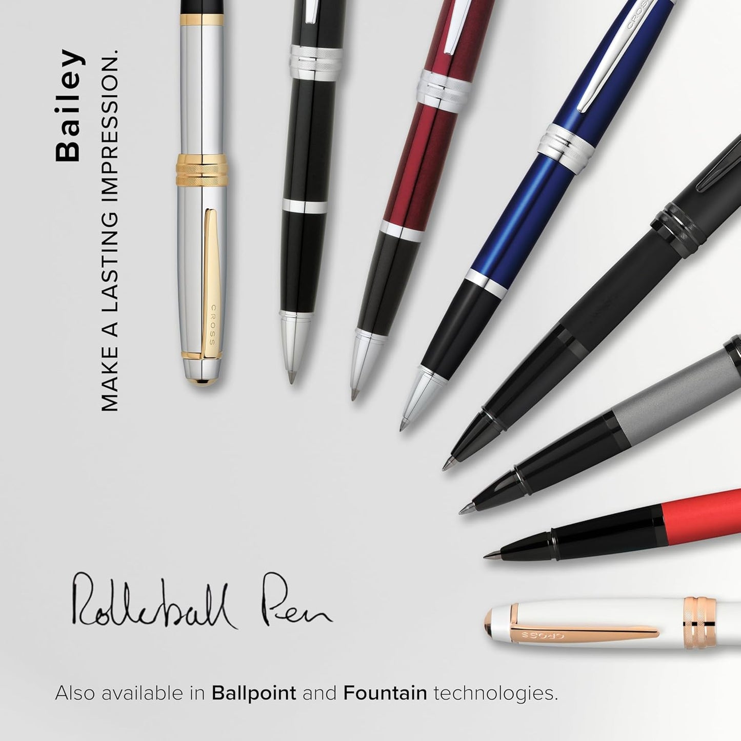 Cross Bailey Refillable Rollerball Pen Presented in a Premium Gift Box - Medium Point, Black Ink, Blue