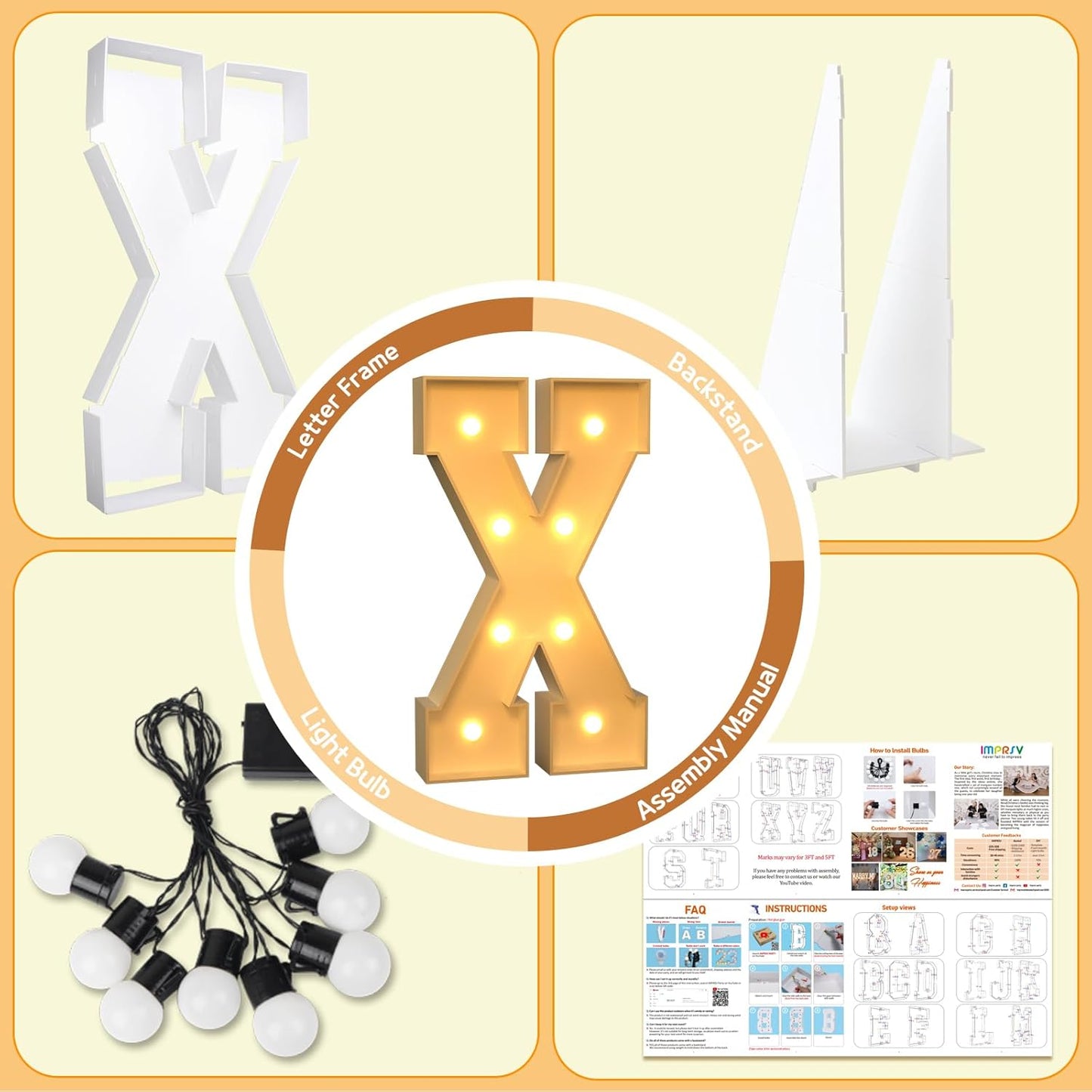 imprsv Marquee Light Up Letters, 3FT Marquee Letters for Birthday Baby Shower Wedding Decorations Light Up Letters for Engagement Party Decor, Large Marquee Letters for Party Decorations, Letter X