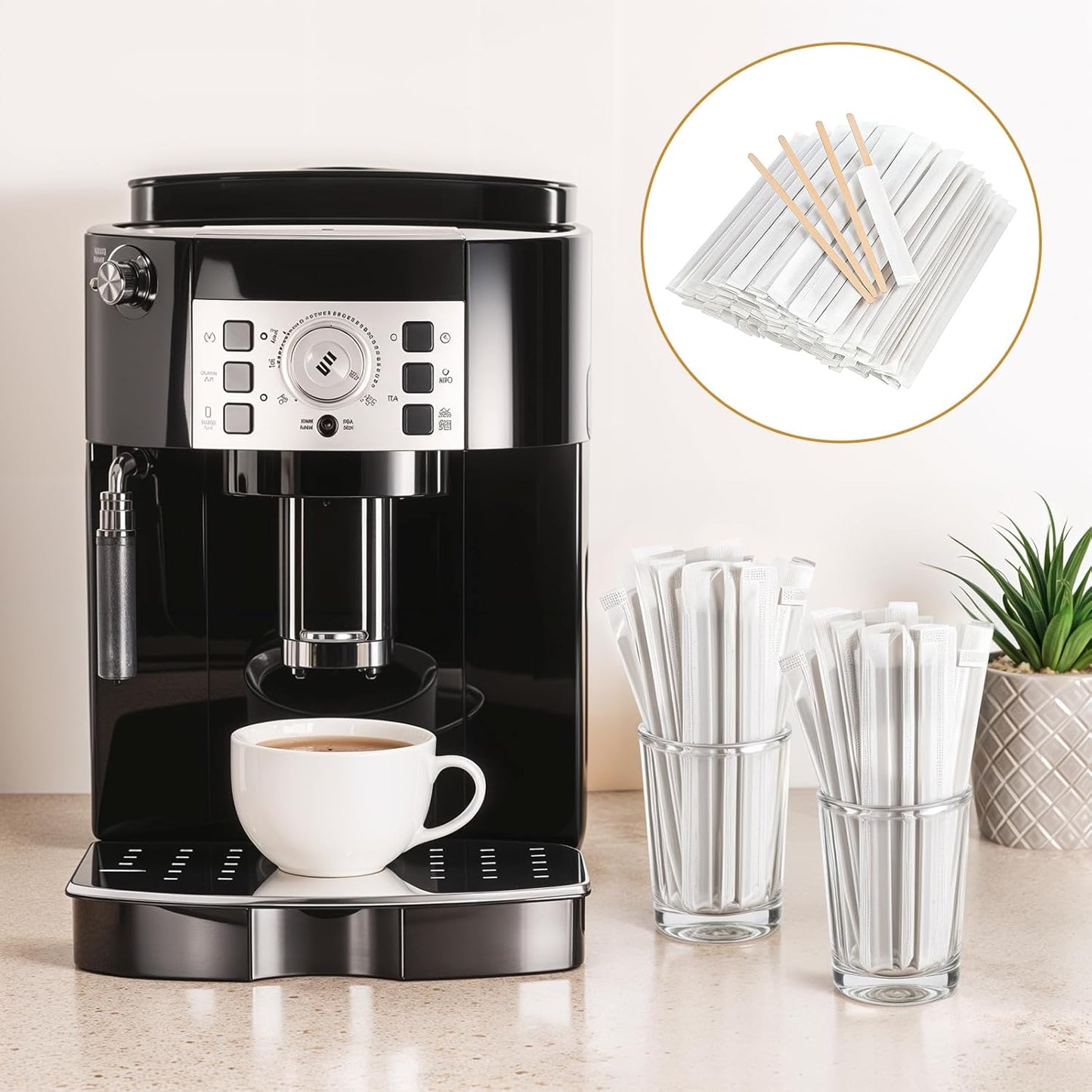 2000 Pcs Individually Wrapped Wooden Coffee Stirrers 5.5 Inch Disposable Wood Stir Sticks, Round End coffee stirrer for Cocktail, and Hot Drinks