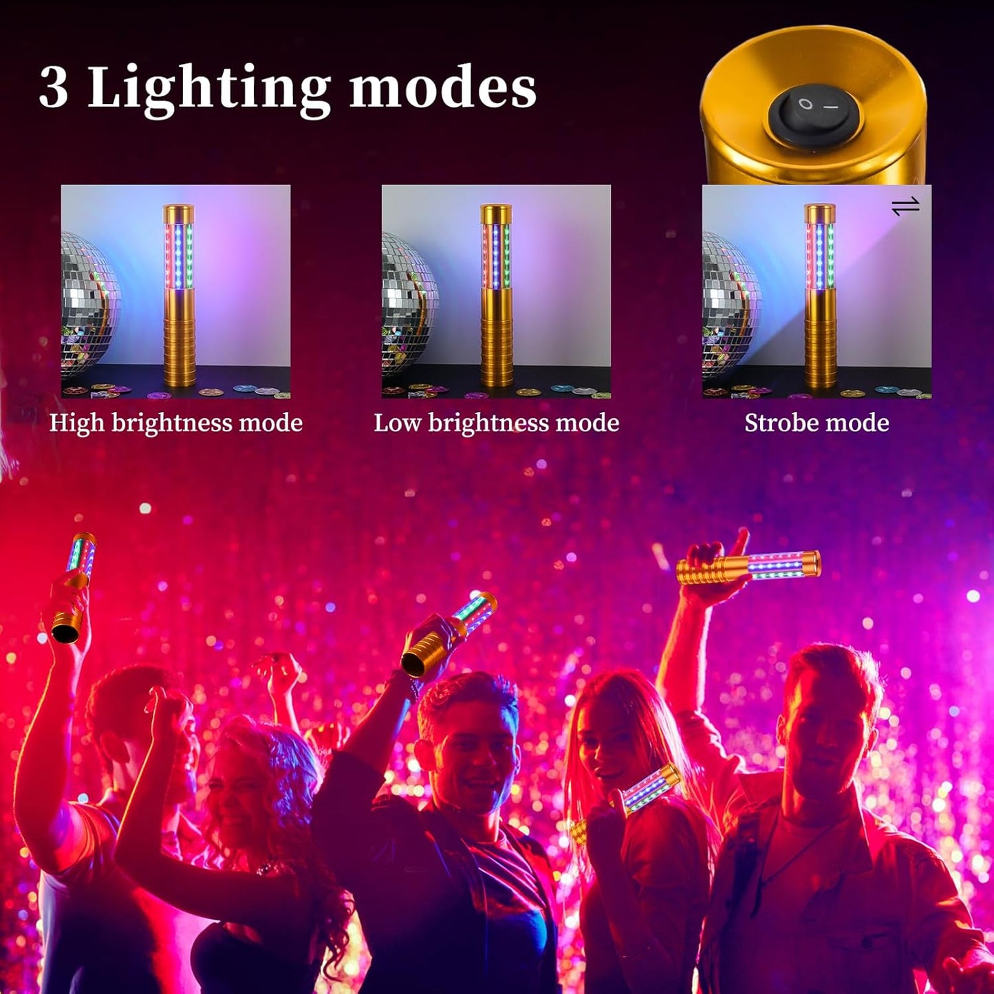 6 Pieces RGB LED Strobe Baton Light Rechargeable Bottle Service Sparklers Stick Reusable Champagne Bottle Handheld LED for Club Stage Nightclub Party Concert Event Bar Outdoor - Gold