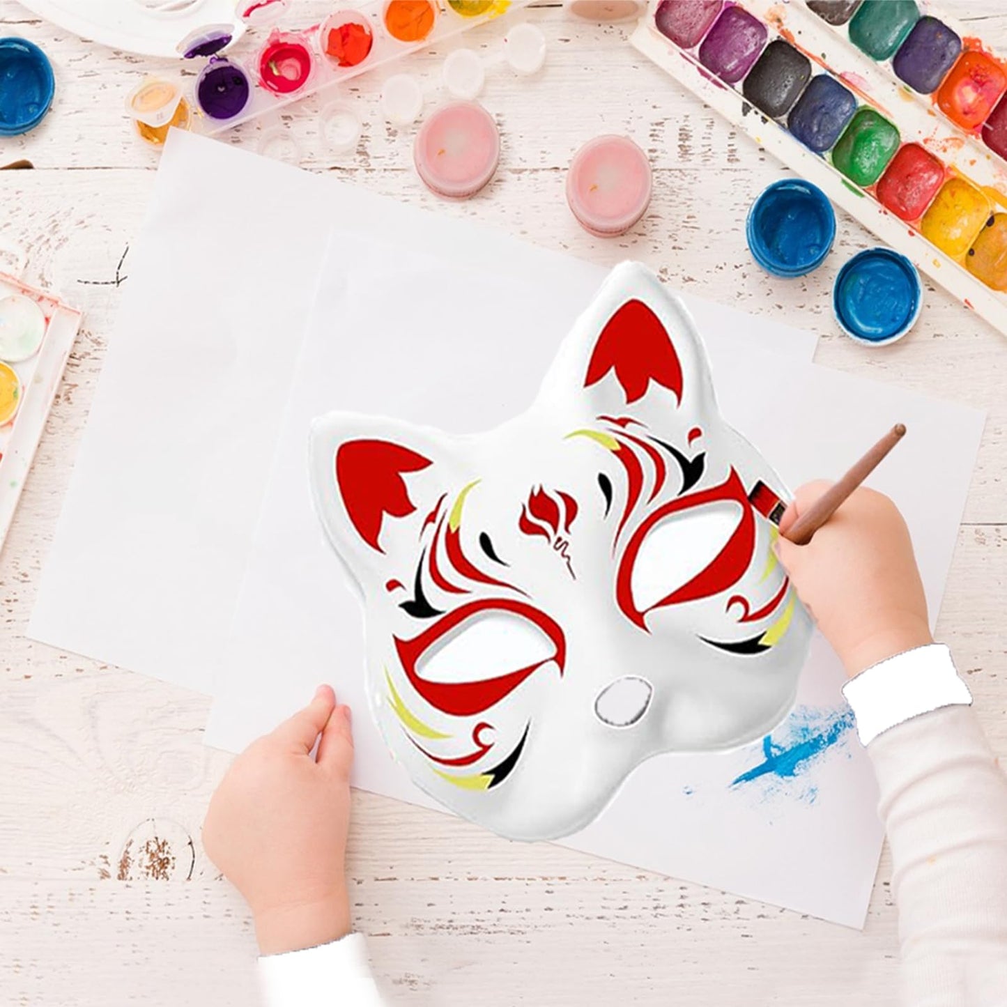 Apettoey 10PCS Cat Masks - White Therian Masks for Masquerade, Halloween, Kids Cosplay & Costume